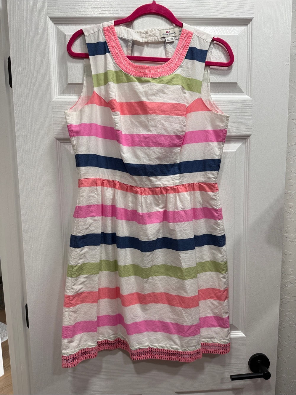 Vineyard Vines Sleeveless Stripe Dress in White, Pink, Navy & Green